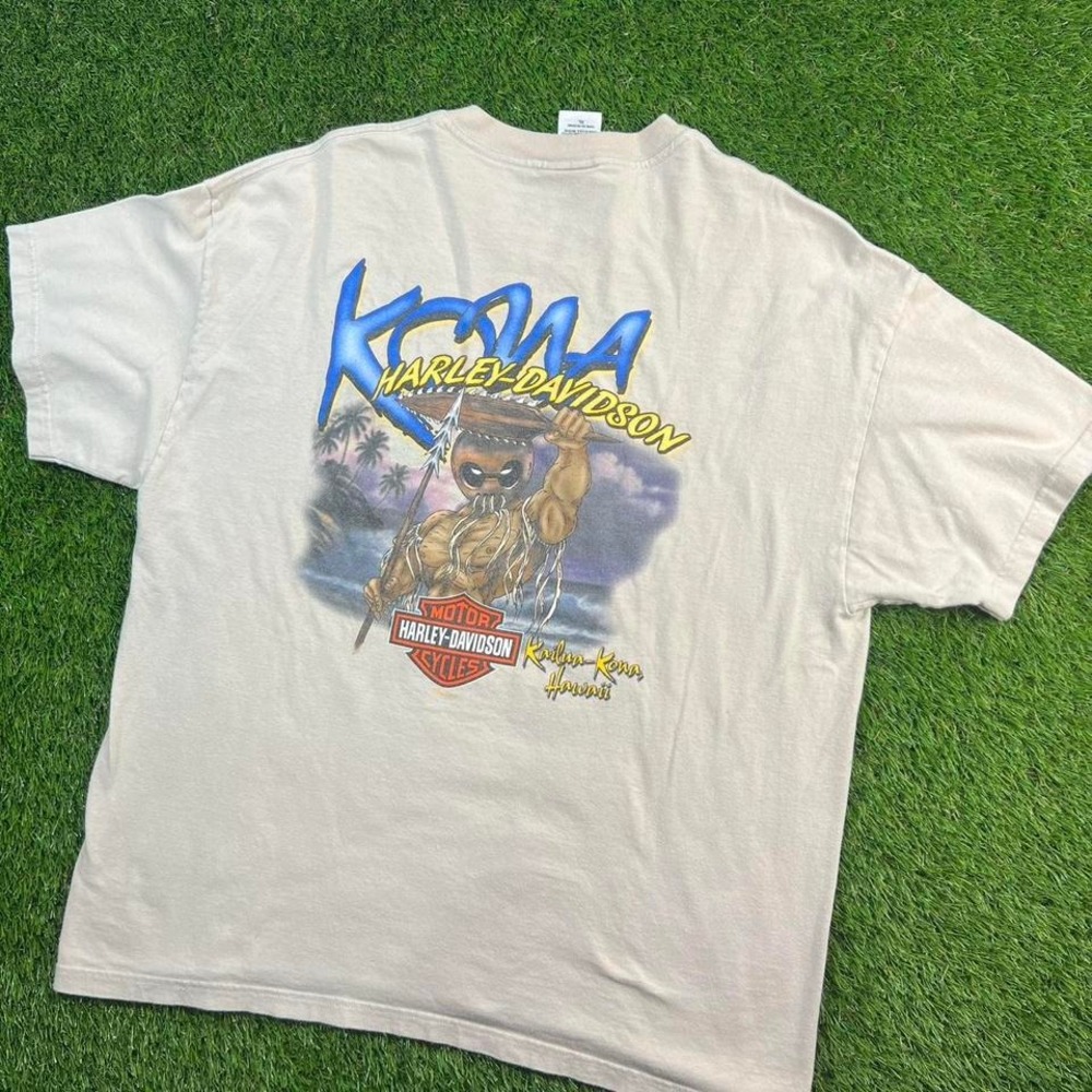 Vintage Harley Davidson Kona Hawaii Graphic T Shirt Beige XL USA Made